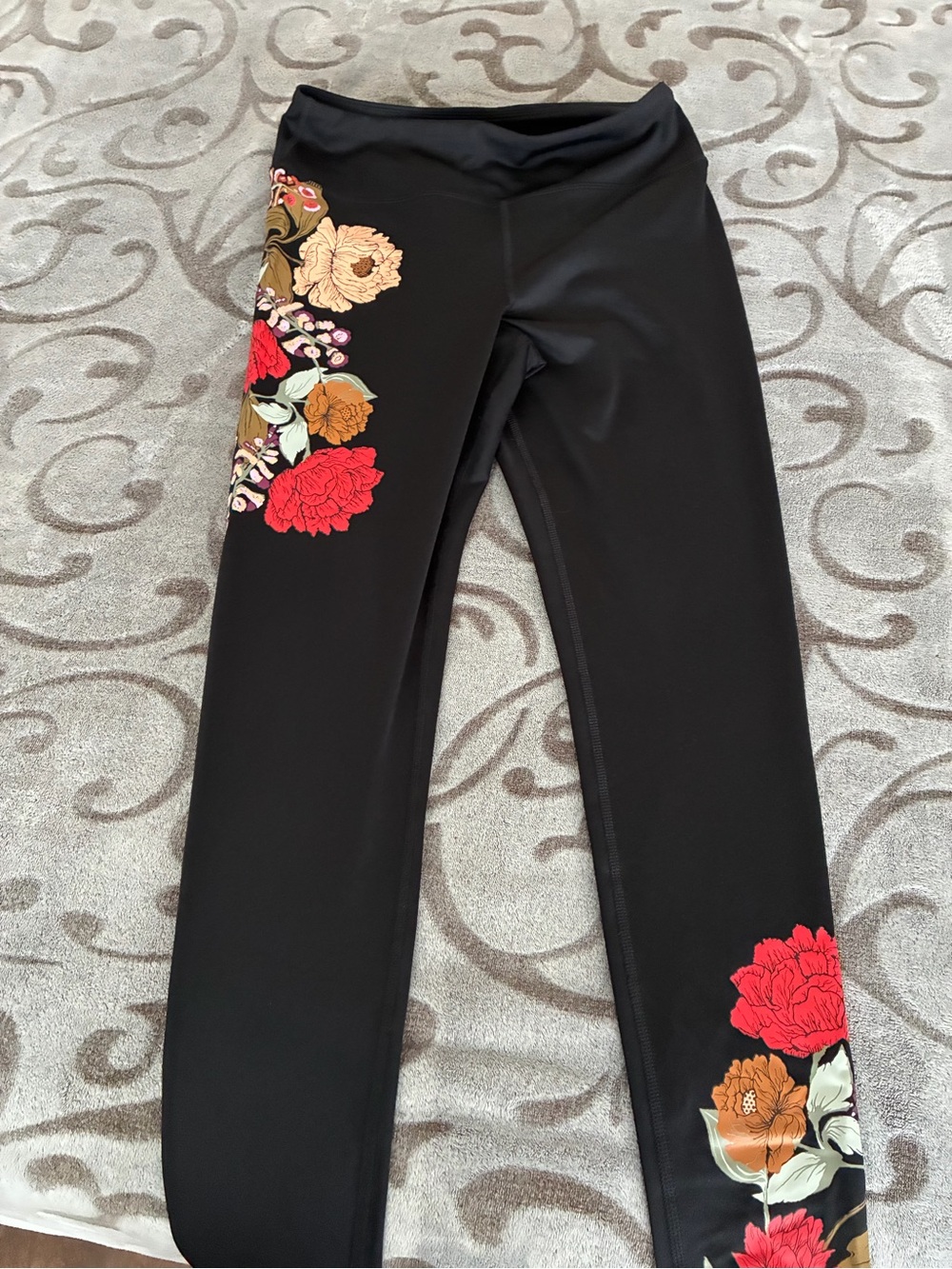Black Floral Print Ponte Leggings